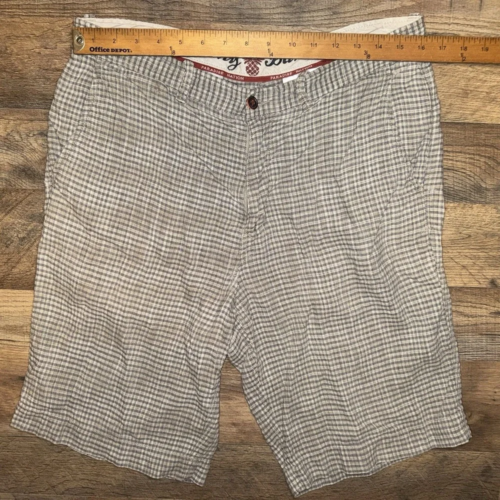 Tommy Bahama Men Weekend Shorts 33 Linen Tan Plaid Woven Beach Tropical